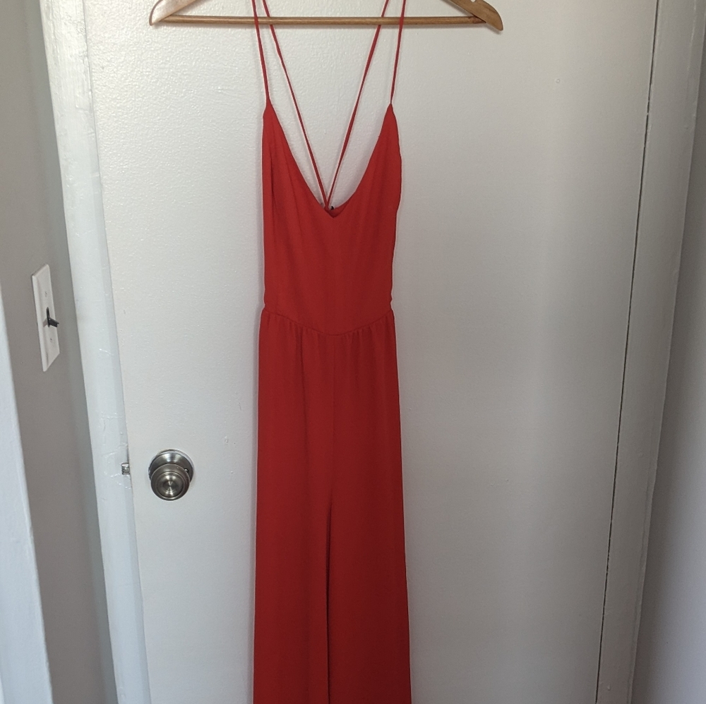 Forever 21 Medium Orange Long Cross Back Lace Up Jumpsuit